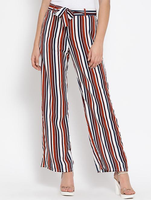 tie up striped flat front trouser - 16008324 - Standard Image - 1