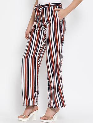 tie up striped flat front trouser - 16008324 - Standard Image - 2