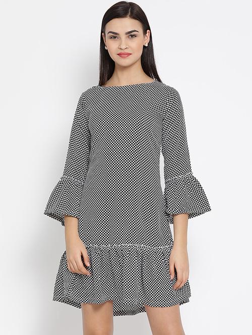 button detail checkered a-line dress - 16008329 - Standard Image - 1