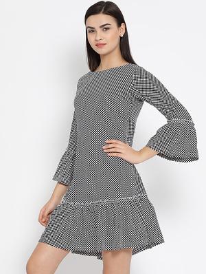 button detail checkered a-line dress - 16008329 - Standard Image - 2