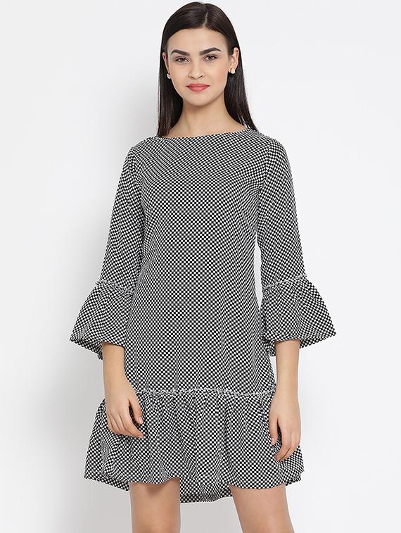 button detail checkered a-line dress - 16008329 - Zoom Image - 1
