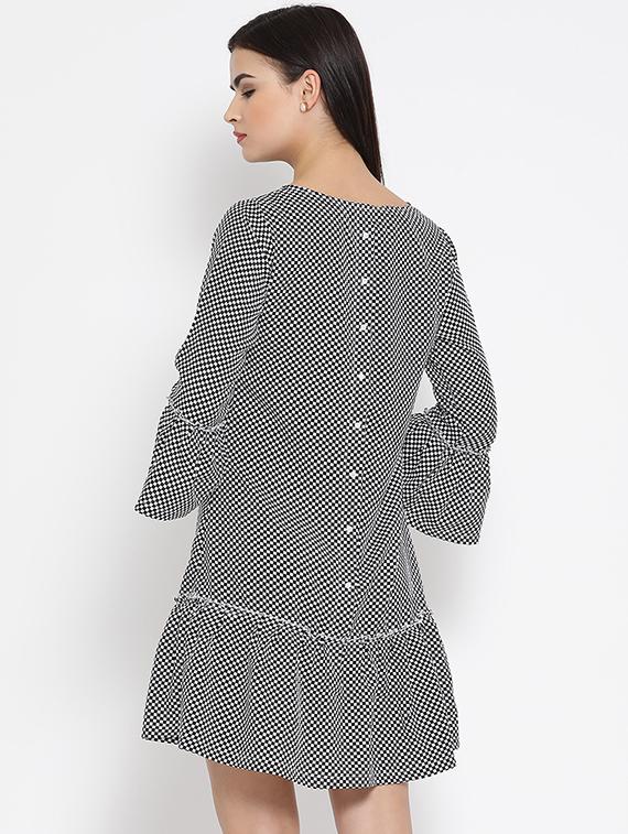 button detail checkered a-line dress - 16008329 - Zoom Image - 3