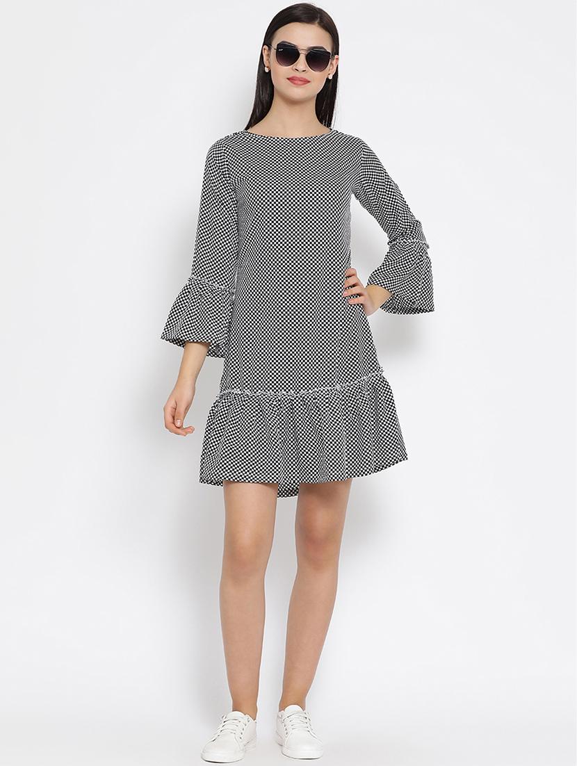 button detail checkered a-line dress - 16008329 - Zoom Image - 4