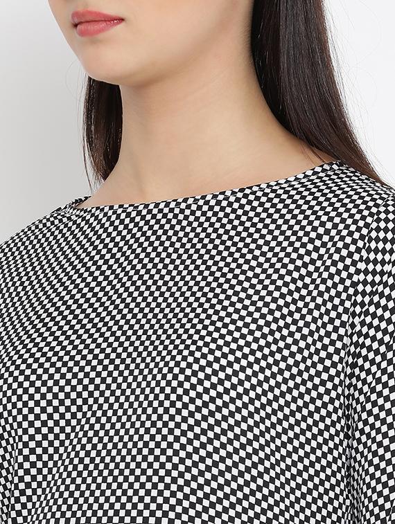 button detail checkered a-line dress - 16008329 - Zoom Image - 5