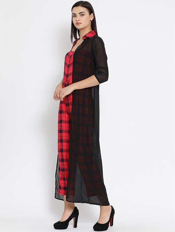 checkered full leg jumpsuit with shrug - 16008334 - Zoom Image - 2