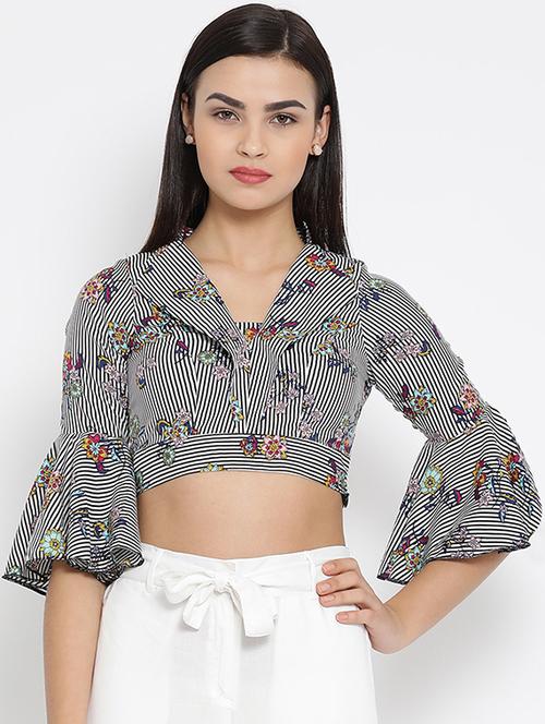 floral striped crop top - 16008336 - Standard Image - 1