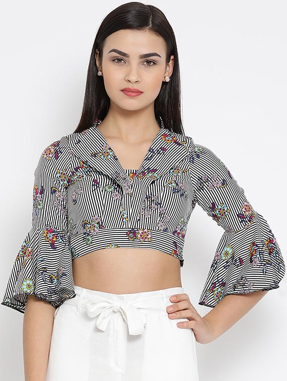 floral striped crop top - 16008336 - Zoom Image - 1