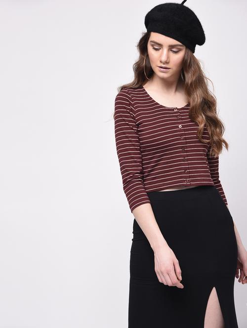 button up striped crop top - 16009017 - Standard Image - 1