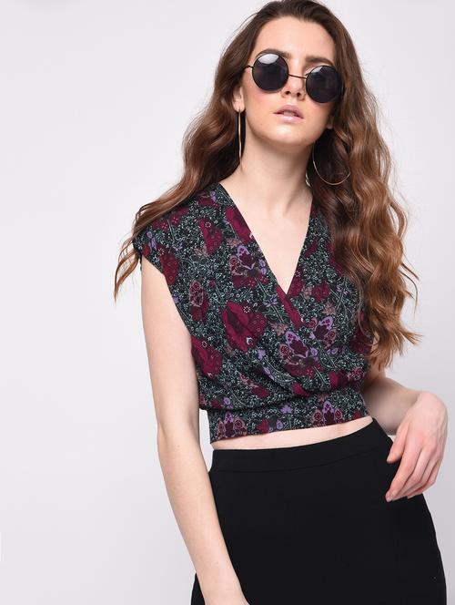pleated floral crop top - 16009022 - Very Small Image - 1