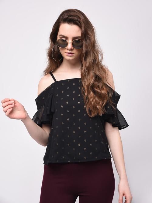 ruffled cold shoulder top - 16009039 - Very Small Image - 1