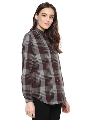 curved hem checkered shirt - 16009113 - Standard Image - 2