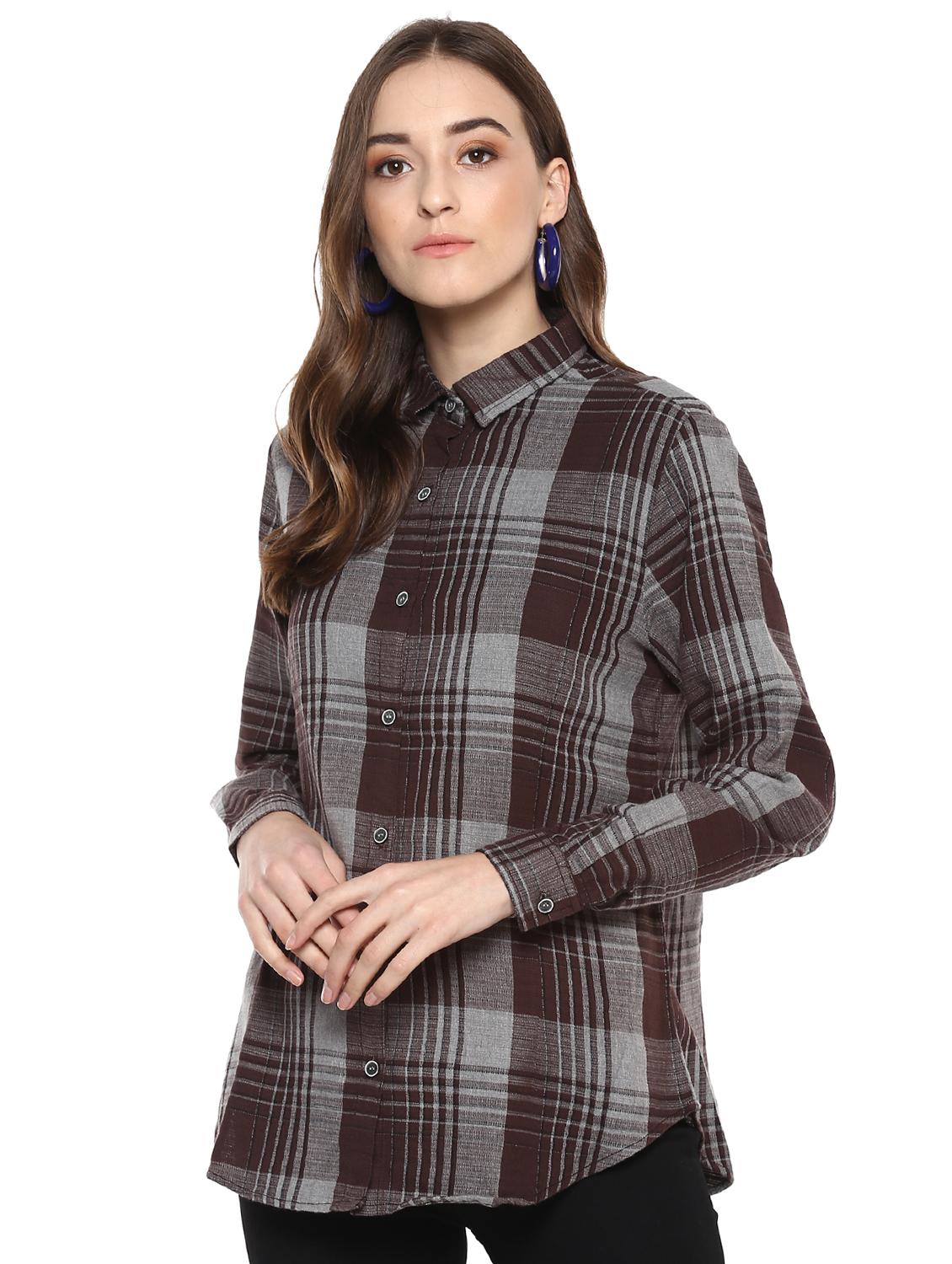 curved hem checkered shirt - 16009113 - Zoom Image - 1