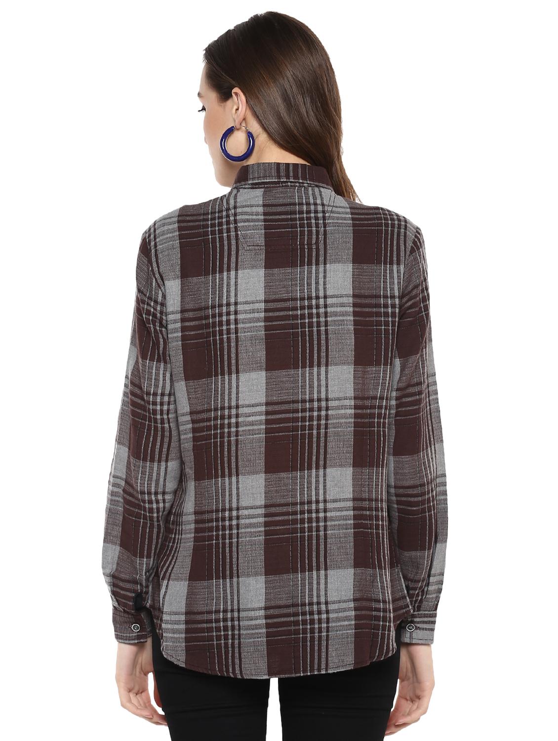curved hem checkered shirt - 16009113 - Zoom Image - 3