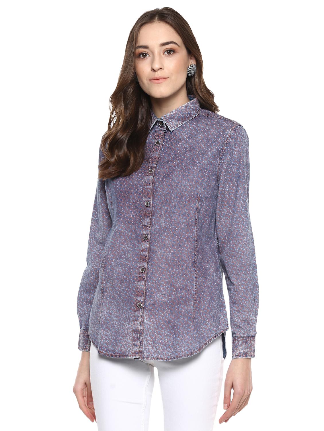 curved hem ditsy floral shirt - 16009114 - Zoom Image - 1