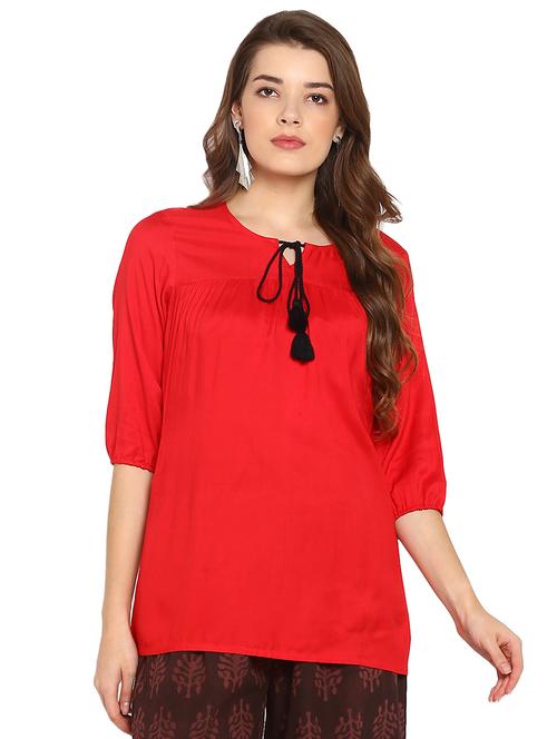 tie up neck gather detail tunic - 16009312 - Standard Image - 1