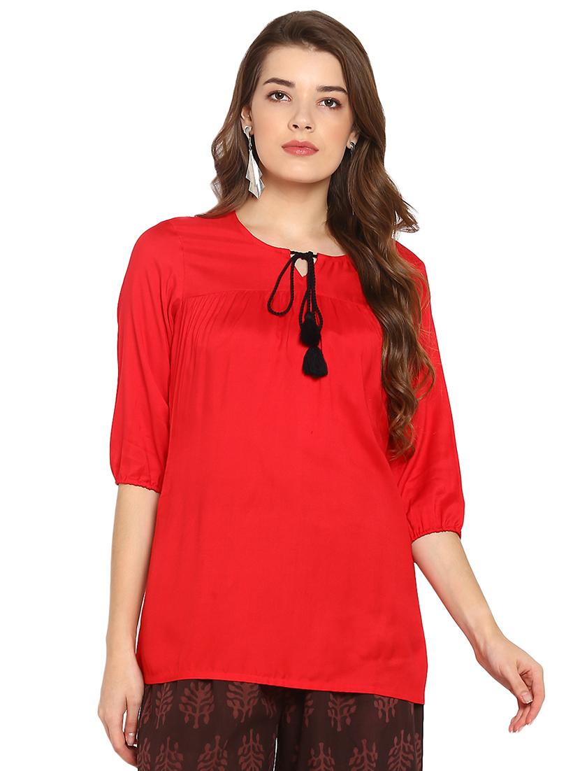 tie up neck gather detail tunic - 16009312 - Zoom Image - 1