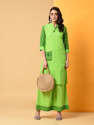 contrast patch pocket detailed kurta with palazzo set - 16009408 - Standard Image - 2