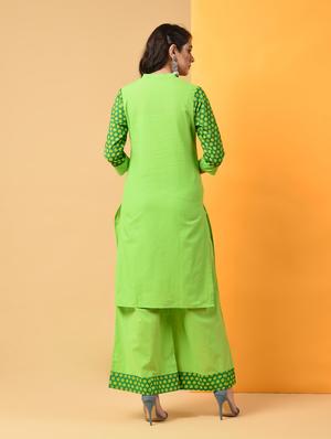 contrast patch pocket detailed kurta with palazzo set - 16009408 - Standard Image - 4