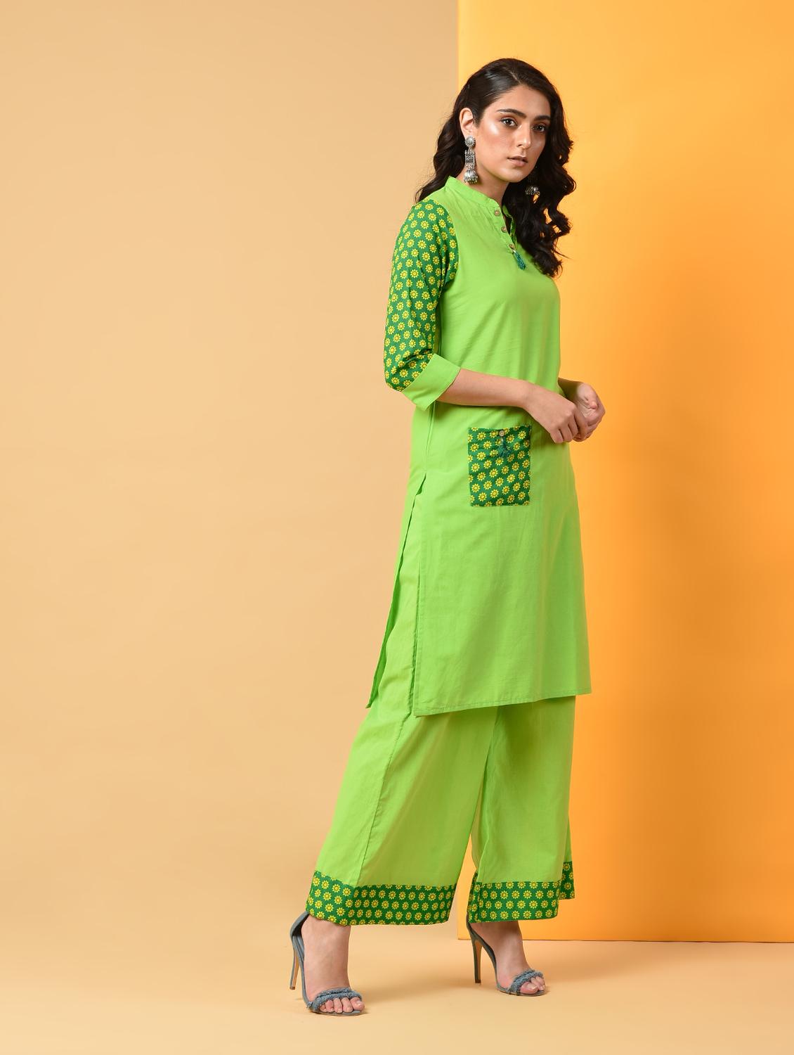contrast patch pocket detailed kurta with palazzo set - 16009408 - Zoom Image - 3