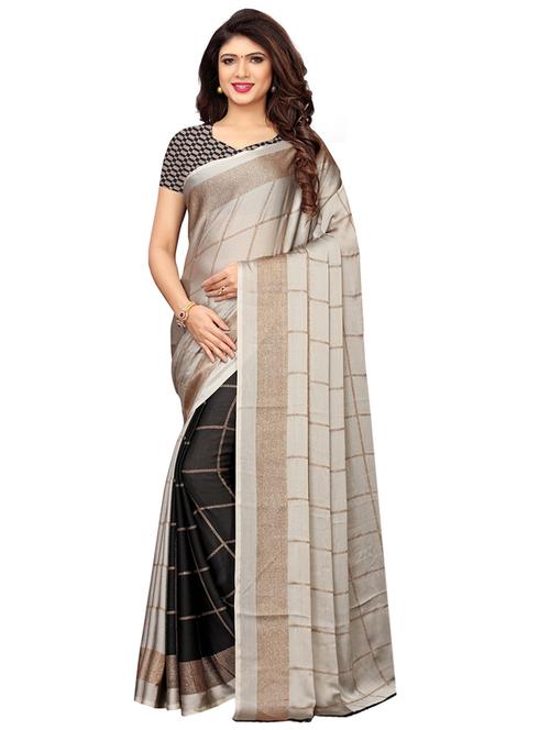 checkered foil printed half & half saree with blouse - 16009635 - Standard Image - 1
