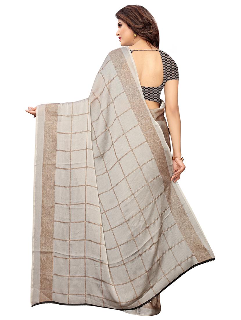 checkered foil printed half & half saree with blouse - 16009635 - Zoom Image - 2