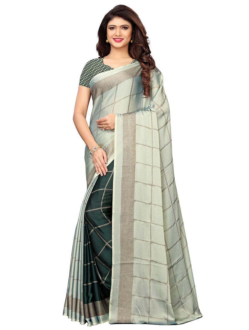 checkered foil printed half & half saree with blouse - 16009637 - Zoom Image - 1