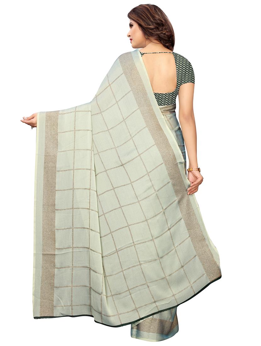 checkered foil printed half & half saree with blouse - 16009637 - Zoom Image - 2