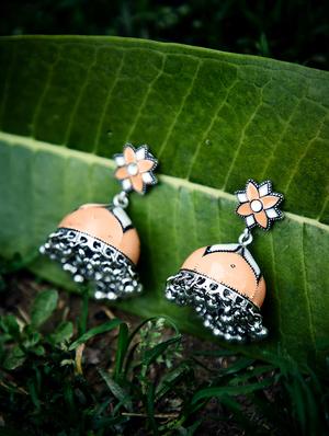 orange silver tone jhumka earring - 16009646 - Standard Image - 3
