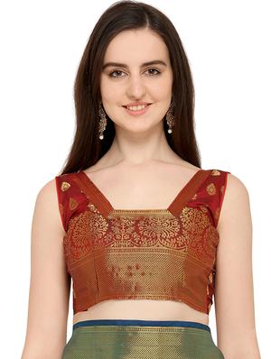 ethnic zari motif turquoise banarasi saree with blouse - 16009742 - Standard Image - 3