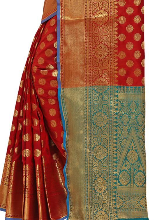 ethnic zari motif red banarasi saree with blouse - 16009743 - Zoom Image - 4