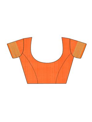 floral zari border orange banarasi saree with blouse - 16009746 - Standard Image - 3