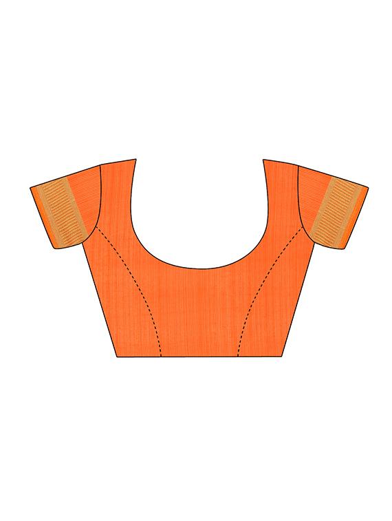 floral zari border orange banarasi saree with blouse - 16009746 - Zoom Image - 3