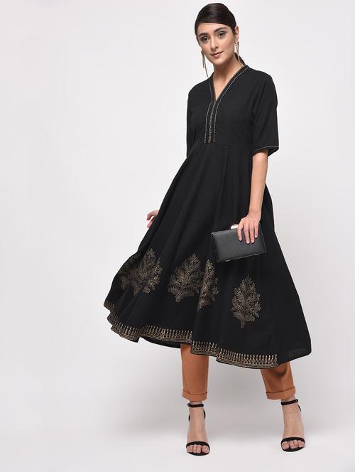 block printed anarkali kurta - 16009772 - Standard Image - 1