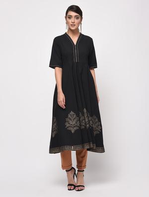 block printed anarkali kurta - 16009772 - Standard Image - 2