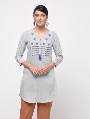embroidered yoke tassels straight kurti - 16009773 - Standard Image - 2