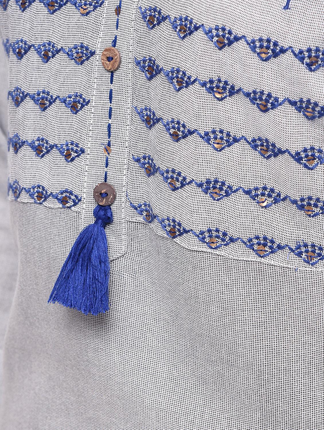 embroidered yoke tassels straight kurti - 16009773 - Zoom Image - 5