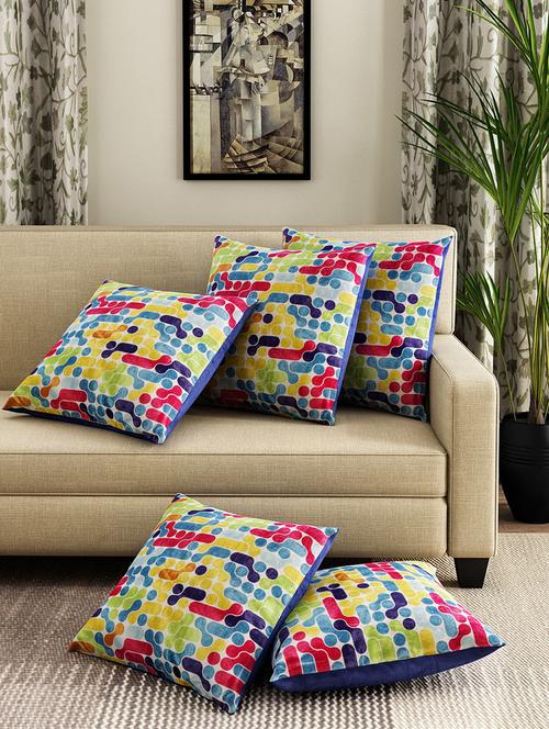 set of 5 polyester velvet cushion covers 16" x 16" - 16010713 - Very Small Image - 1