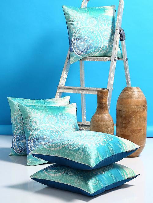 romee polyester velvet circle floral printed cushion cover 16" x 16" set of 5 - turquoise - 16010778 - Standard Image - 1