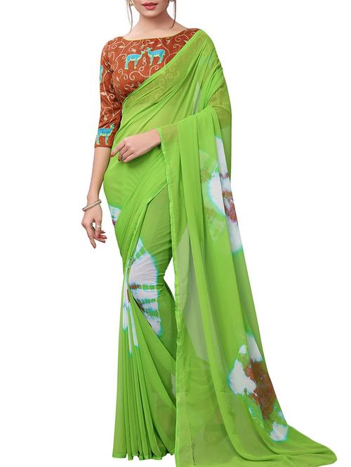 tie & dye printed saree with blouse - 16010982 - Standard Image - 1