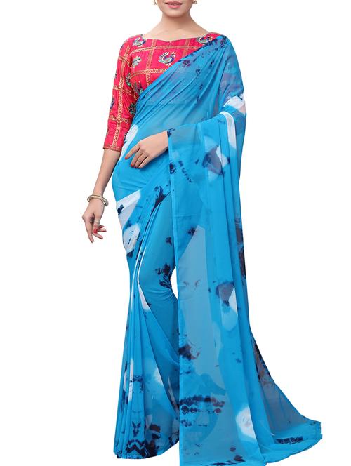 sky blue tie & dye saree with blouse - 16010985 - Standard Image - 1