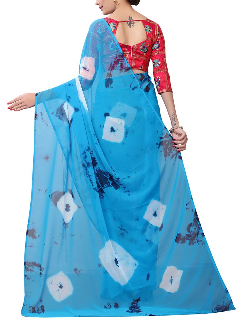 sky blue tie & dye saree with blouse - 16010985 - Zoom Image - 2
