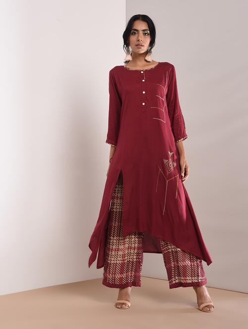 Kaantha asymmetric kurta palazzo set with tassels - 16011127 - Standard Image - 1