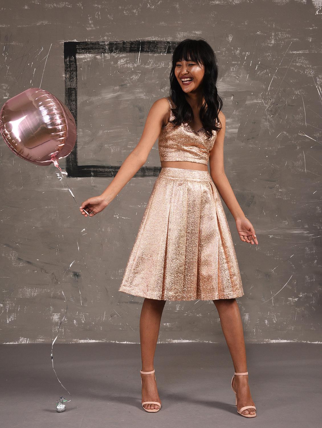 metallic pleated flared skirt - 16011232 - Zoom Image - 3