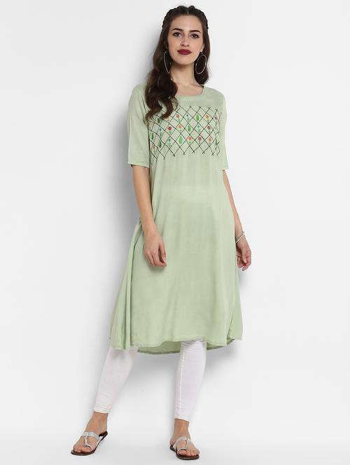 embroidered a-line kurta - 16011659 - Standard Image - 1