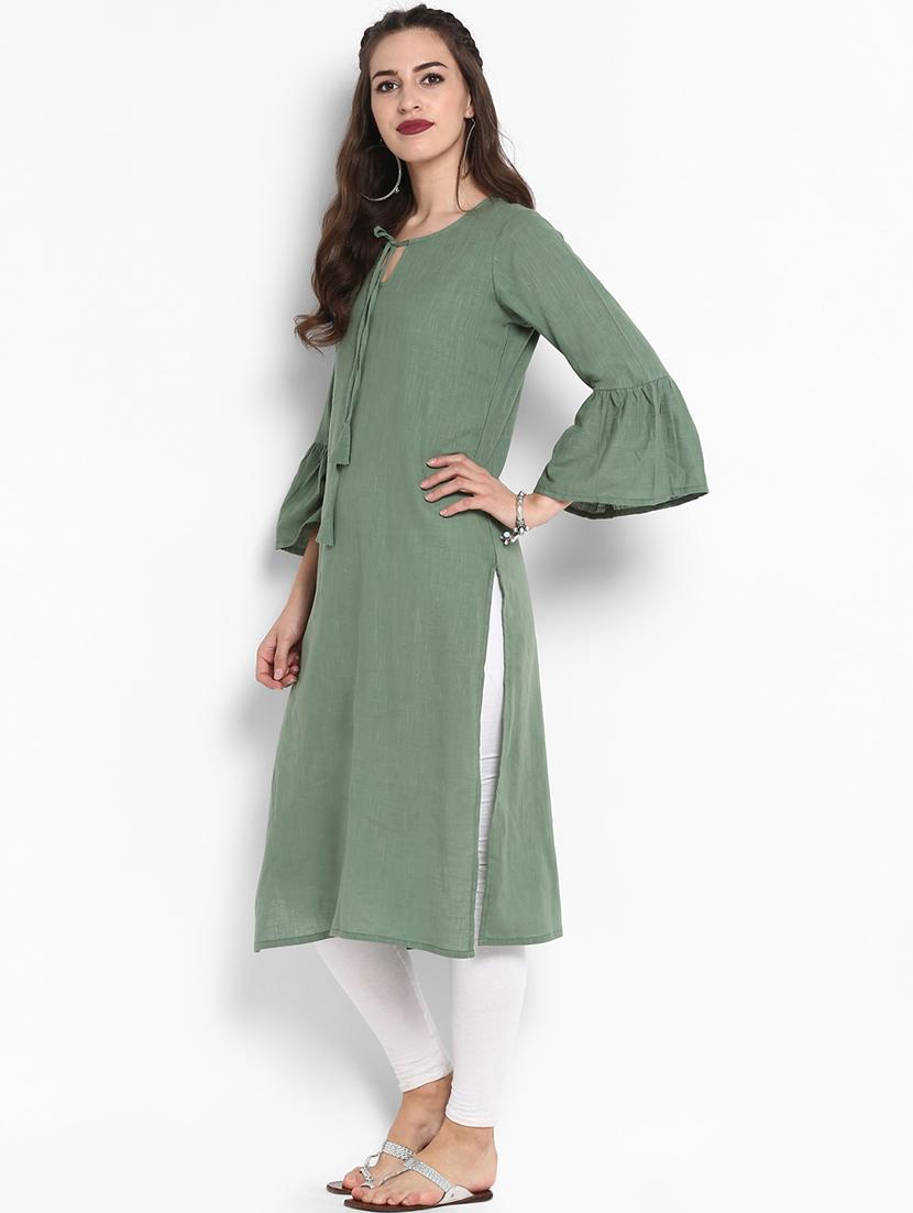 straight bell sleeves kurta - 16011660 - Zoom Image - 2