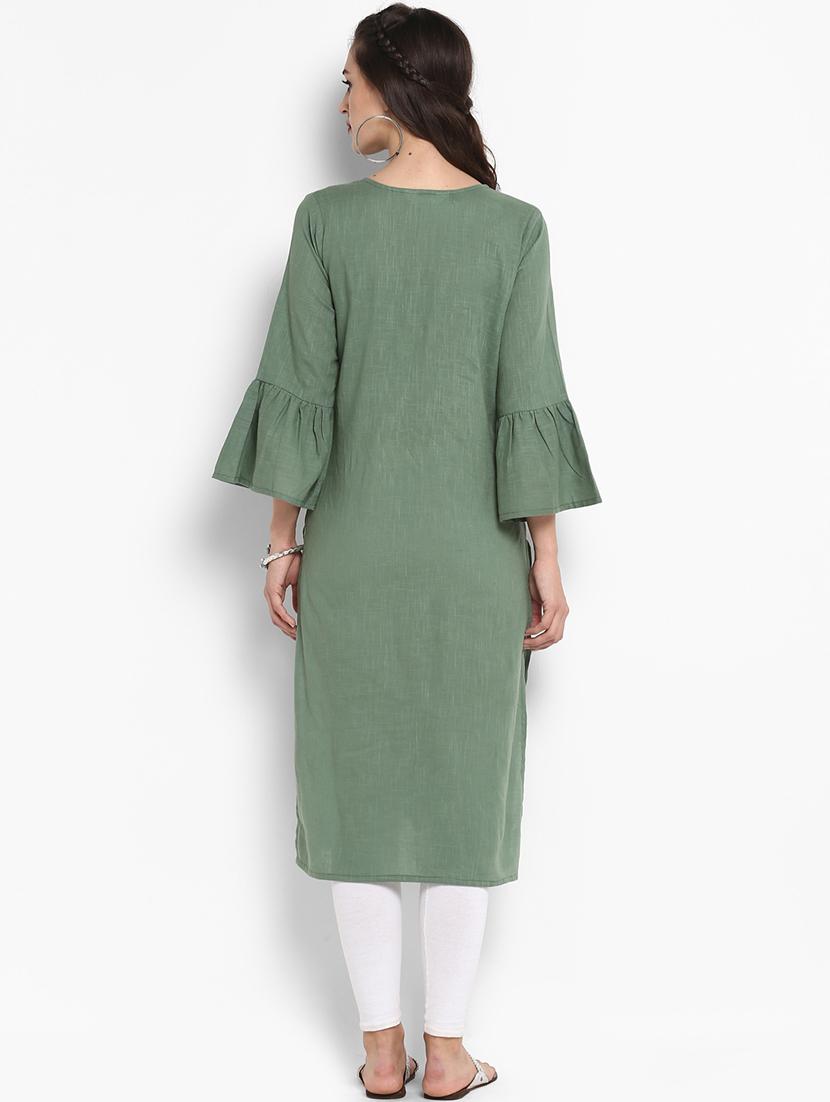 straight bell sleeves kurta - 16011660 - Zoom Image - 3