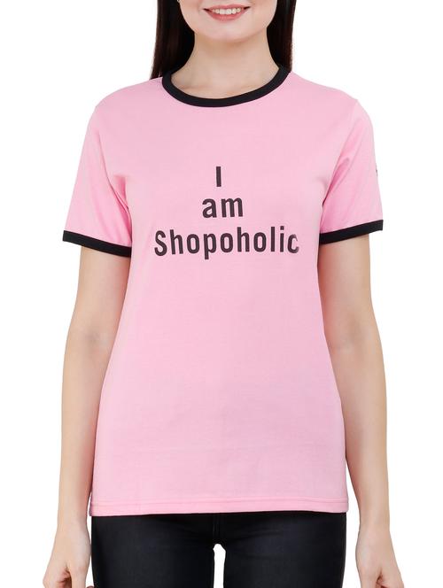 contrast crew neck letter print tee - 16011742 - Very Small Image - 1