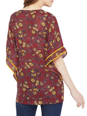 contrast piped tie up floral tunic - 16011976 - Standard Image - 3
