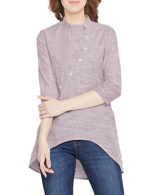 button detail striped high-low tunic - 16011979 - Standard Image - 1