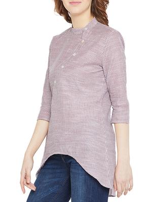 button detail striped high-low tunic - 16011979 - Standard Image - 2